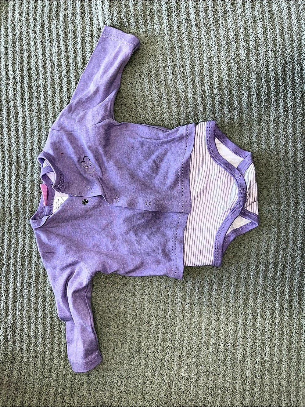 Carter's Baby Bodysuit Set Purple & White Baby 3-6M Like New